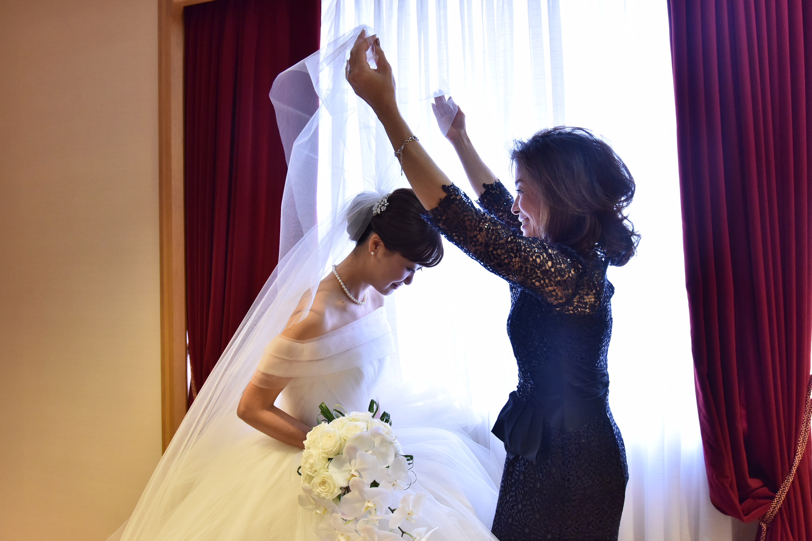 実際の結婚式 母親 フォーマルドレスL015ネイビー